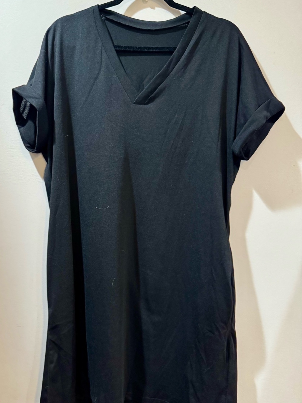 Black V-Neck Short Sleeve Women's T shirt dress